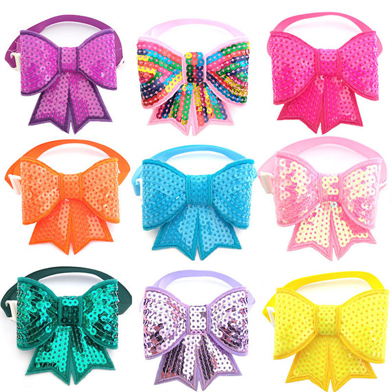 DOG Collar AND CAT Collar Sparkle Sequin Bowtie (close-up) — Australian made dog treats by Huds and Toke